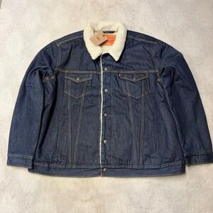 NWT Levi's Trucker Jacket Sherpa Lined Dark Blue Denim Type 3 Mens XXL 2XL